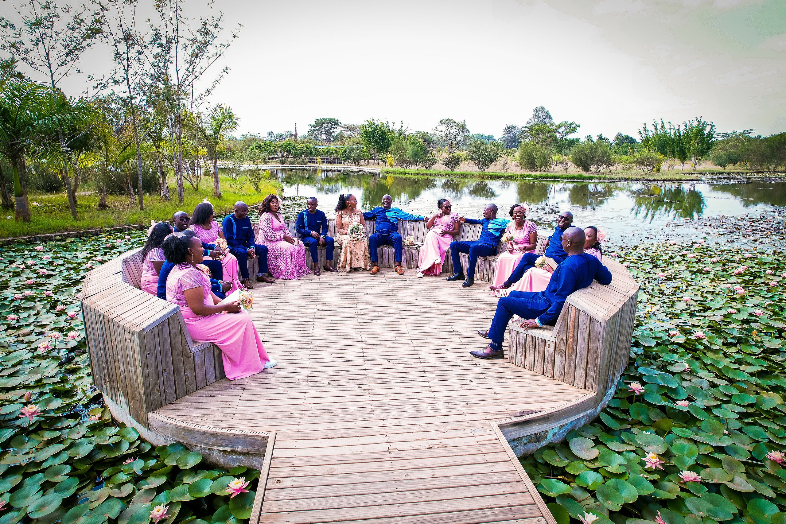 Bridal party lily pad aerial – wedding photography by Skater Photography, Nairobi